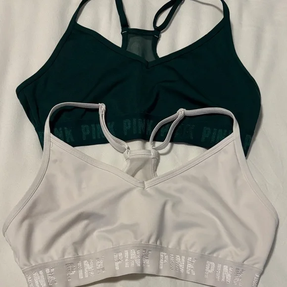 PINK Victoria's Secret Sports Bras - Dark Green and White Size- Medium - Picture 2 of 11